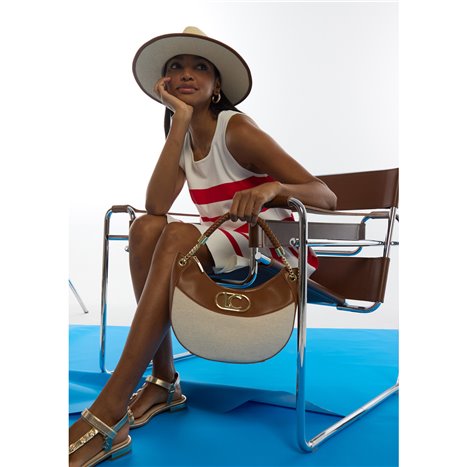 Bolso Hobo Canvas Bicolor Marrón