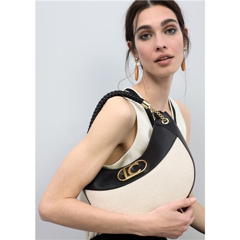 Bolso Hobo Canvas Bicolor Negro