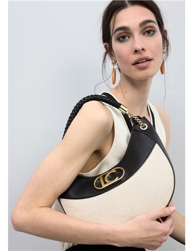 Bolso Hobo Canvas Bicolor Negro