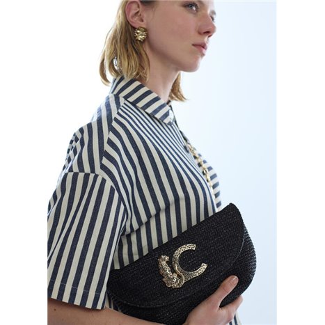 Bolso Cartera Lc Rafia Negro