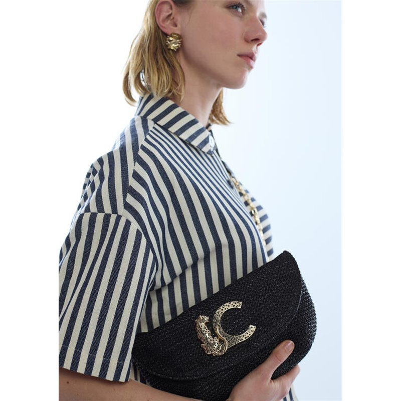 Bolso Cartera Lc Rafia Negro