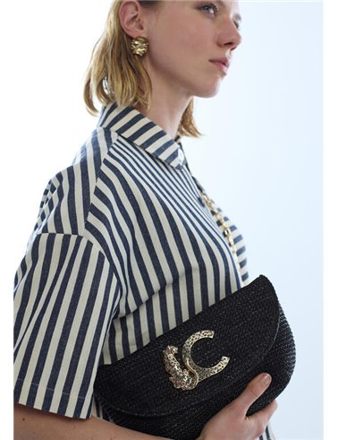 Bolso Cartera Lc Rafia Negro