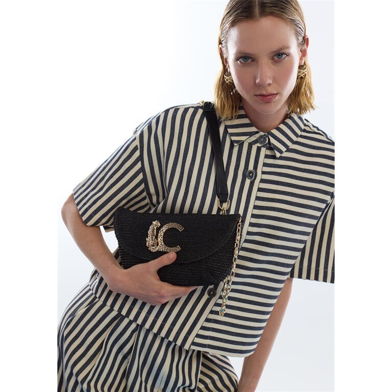 Bolso Cartera Lc Rafia Negro