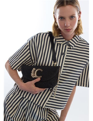 Bolso Cartera Lc Rafia Negro
