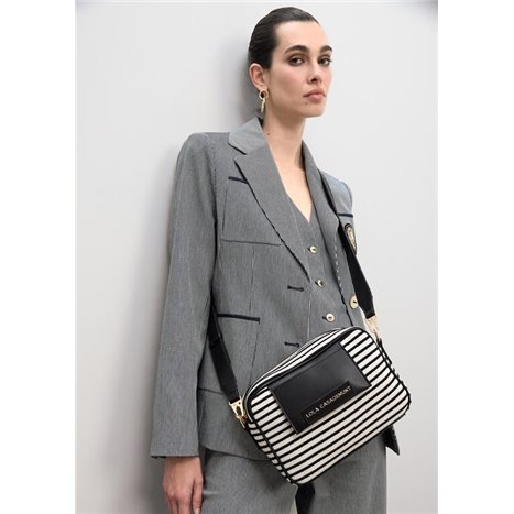Bolso Cross Tejido Rayas Negro