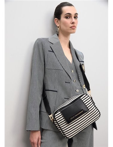 Bolso Cross Tejido Rayas Negro