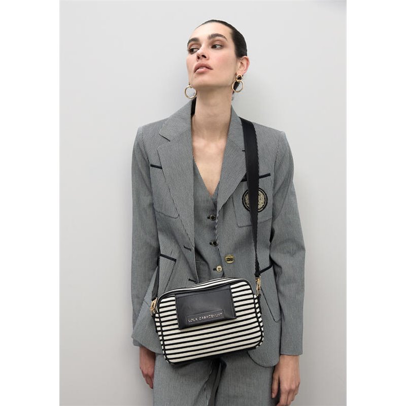 Bolso Cross Tejido Rayas Negro