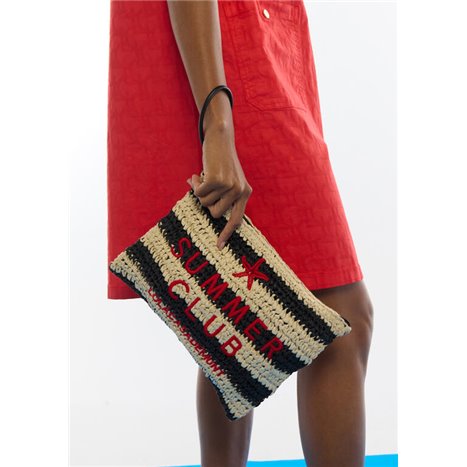 Bolso Cartera Rafia Rayas Negro