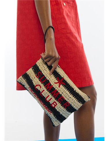 Bolso Cartera Rafia Rayas Negro