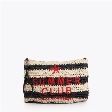 Bolso Cartera Rafia Rayas Negro