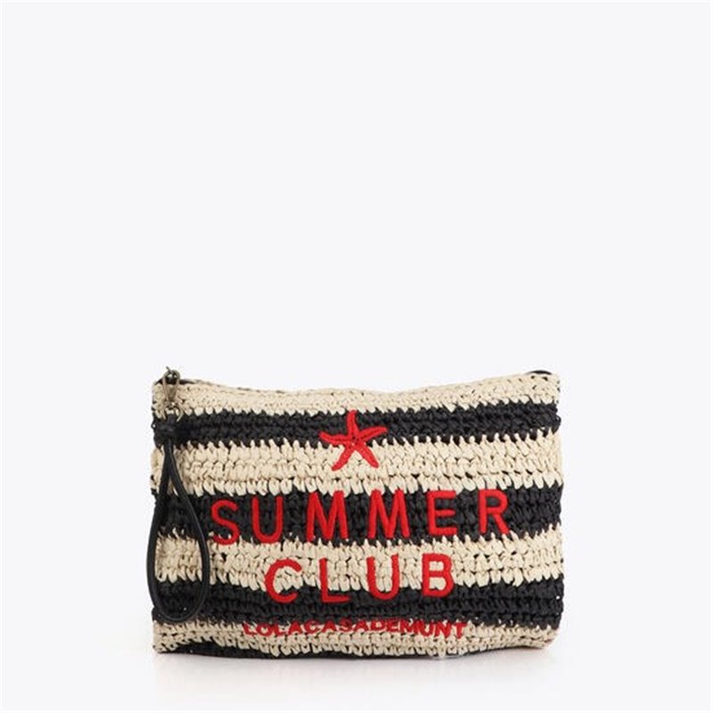 Bolso Cartera Rafia Rayas Negro