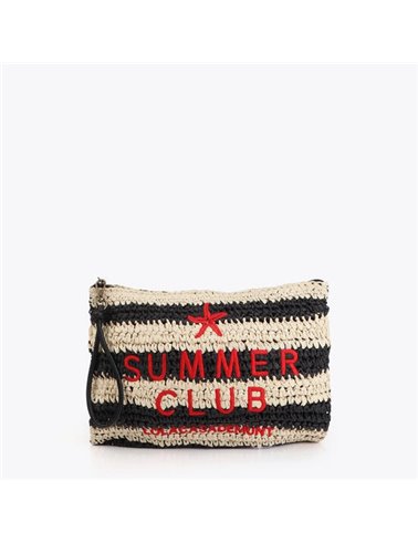Bolso Cartera Rafia Rayas Negro