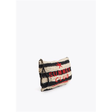 Bolso Cartera Rafia Rayas Negro