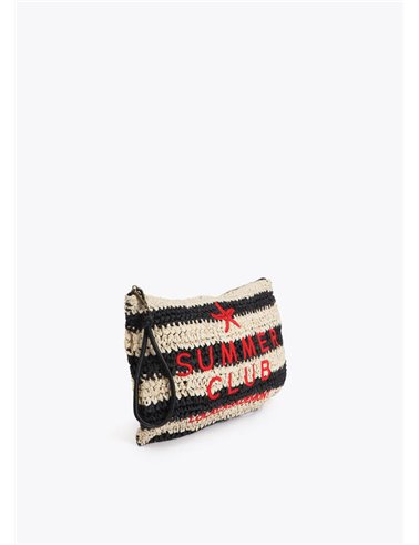 Bolso Cartera Rafia Rayas Negro