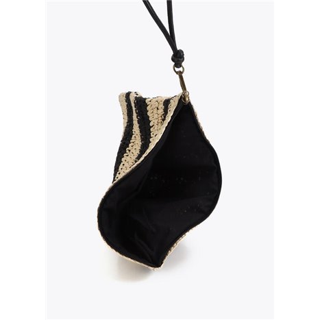 Bolso Cartera Rafia Rayas Negro