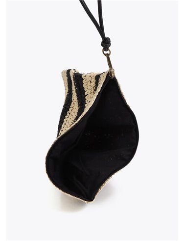 Bolso Cartera Rafia Rayas Negro