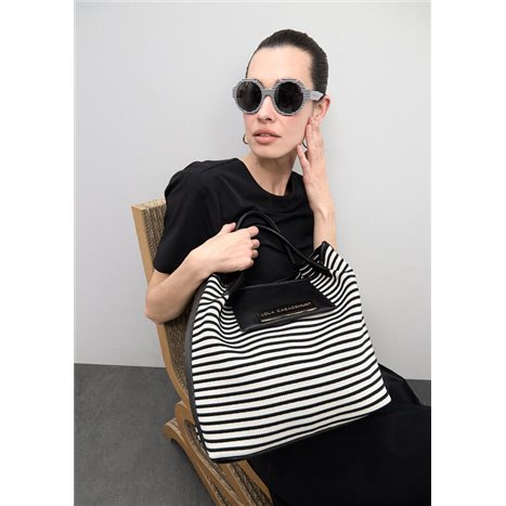 Bolso Shopper Tejido Rayas Negro