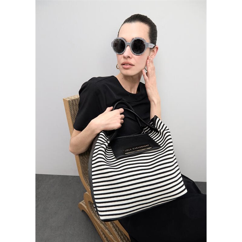 Bolso Shopper Tejido Rayas Negro Bolso Shopper Tejido Rayas Negro
