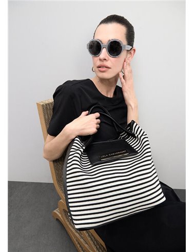 Bolso Shopper Tejido Rayas Negro