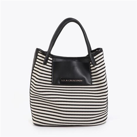 Bolso Shopper Tejido Rayas Negro Bolso Shopper Tejido Rayas Negro