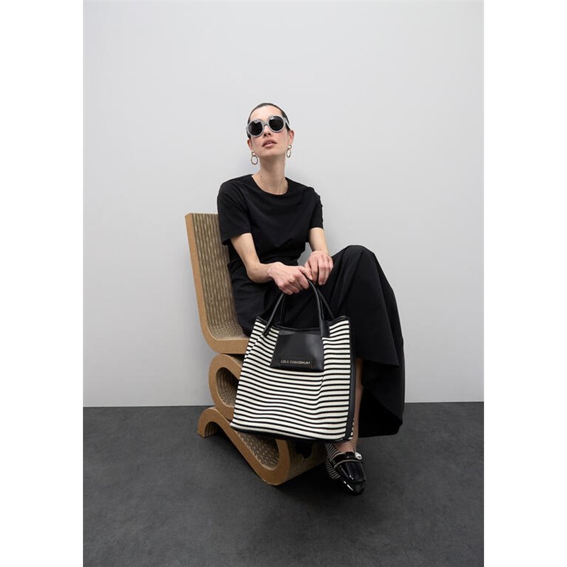 Bolso Shopper Tejido Rayas Negro Bolso Shopper Tejido Rayas Negro
