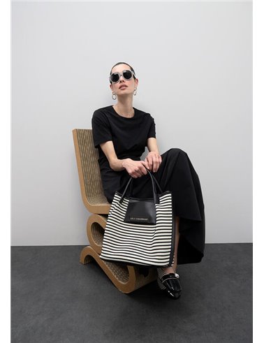 Bolso Shopper Tejido Rayas Negro