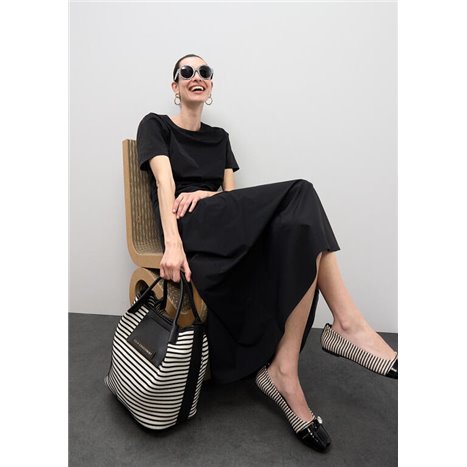 Bolso Shopper Tejido Rayas Negro Bolso Shopper Tejido Rayas Negro