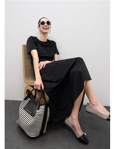 Bolso Shopper Tejido Rayas Negro