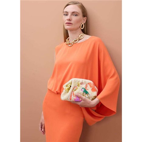 Bolso Cartera Pedreria Loritos Beig