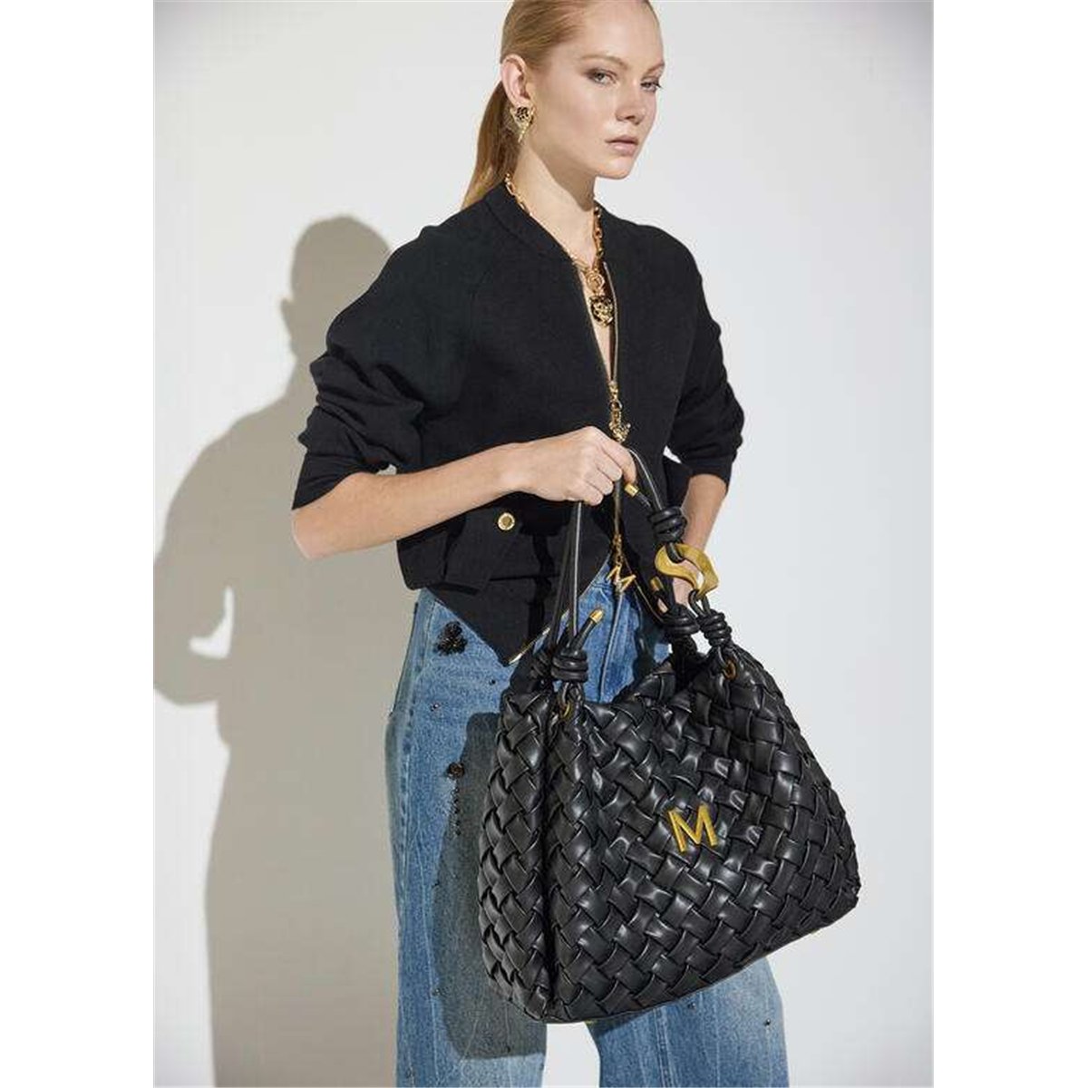 Bolso Shopper Trenzado Negro